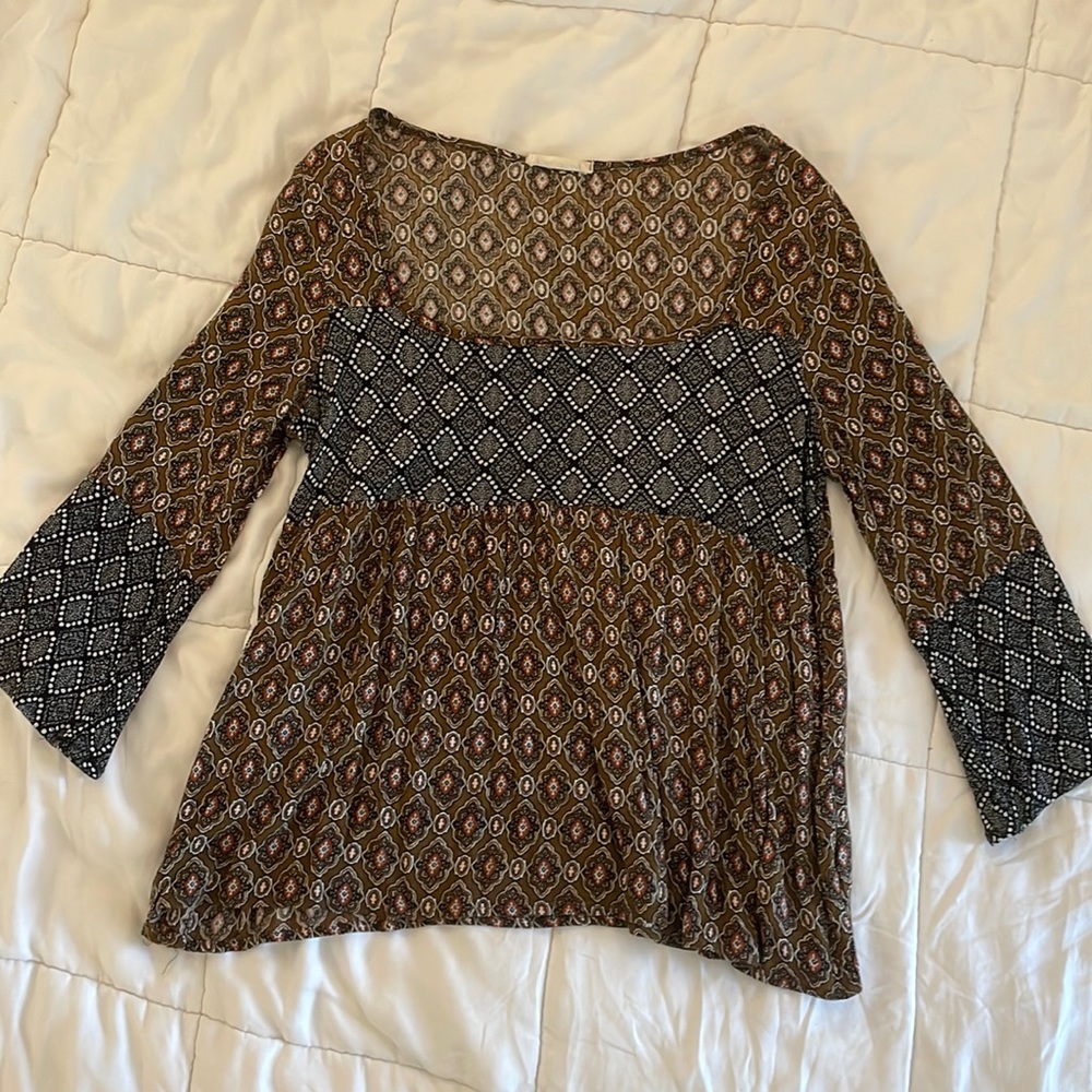 Millibon multicolored flowy quarter sleeve peplum blouse